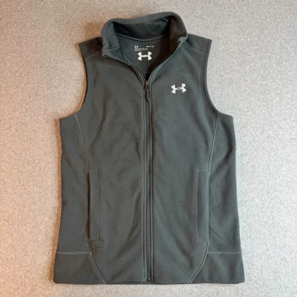 Under Armour Mens Small Waffle Fleece Full Zip Vest Gray Loose Fit Mock Neck